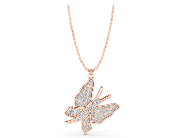 Rose gold Pavé Round Diamond Butterfly Pendant