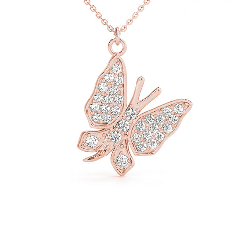 Rose gold Pavé Round Diamond Butterfly Pendant