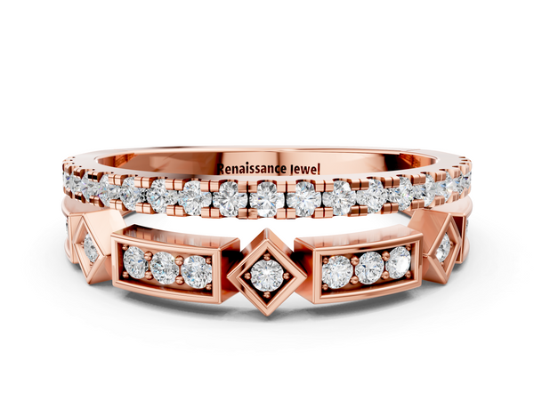 Rose gold Pavé Round Diamond Channel Set Dual Band with Prong Setting