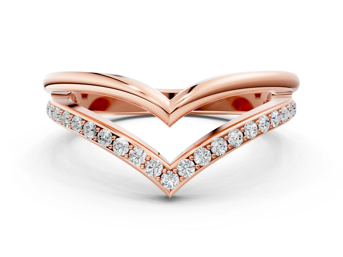 Rose gold Pavé Round Diamond Chevron Band with Channel Setting_12