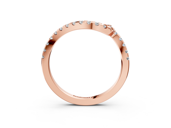 Rose gold Pavé Round Diamond Chevron Band with Prong Setting