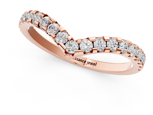 Rose gold Pavé Round Diamond Chevron Band with Shared Prong Setting