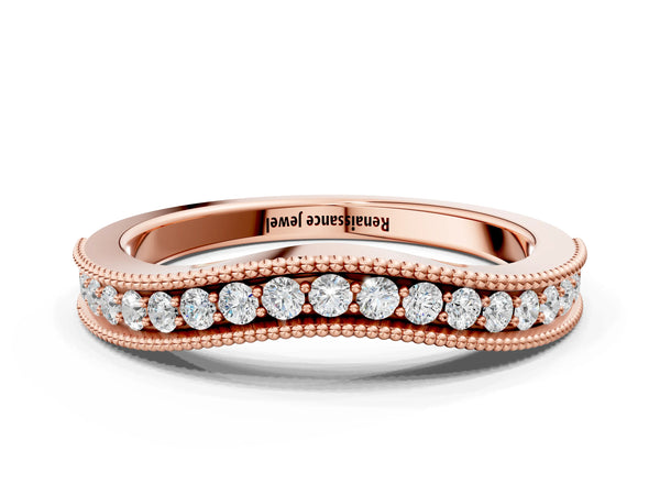 Rose gold Pavé Round Diamond Contour Band with Milgrain Edge