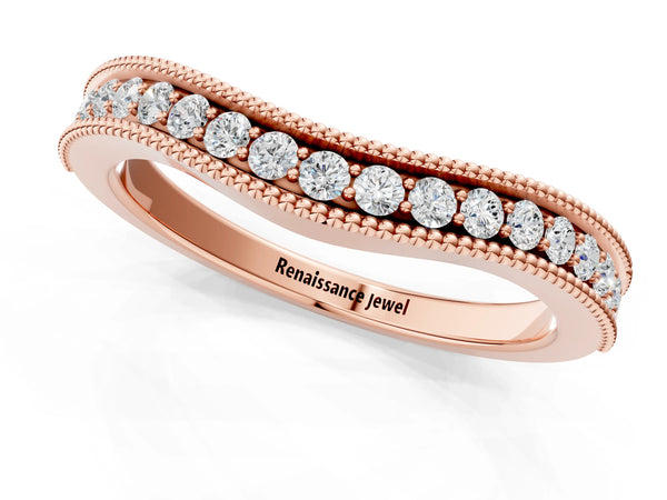 Rose gold Pavé Round Diamond Contour Band with Milgrain Edge
