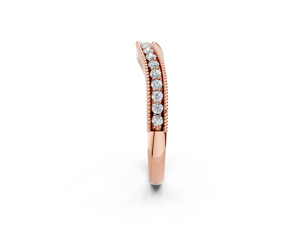 Rose gold Pavé Round Diamond Contour Band with Milgrain Edge