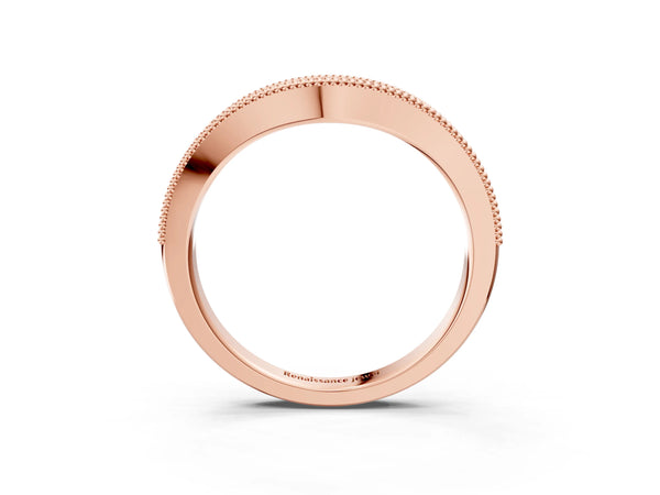 Rose gold Pavé Round Diamond Contour Band with Milgrain Edge