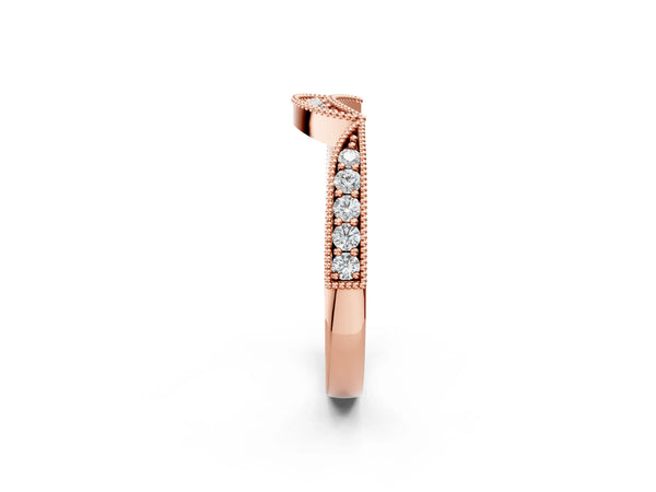 Rose gold Pavé Round Diamond Contour Milgrain Band