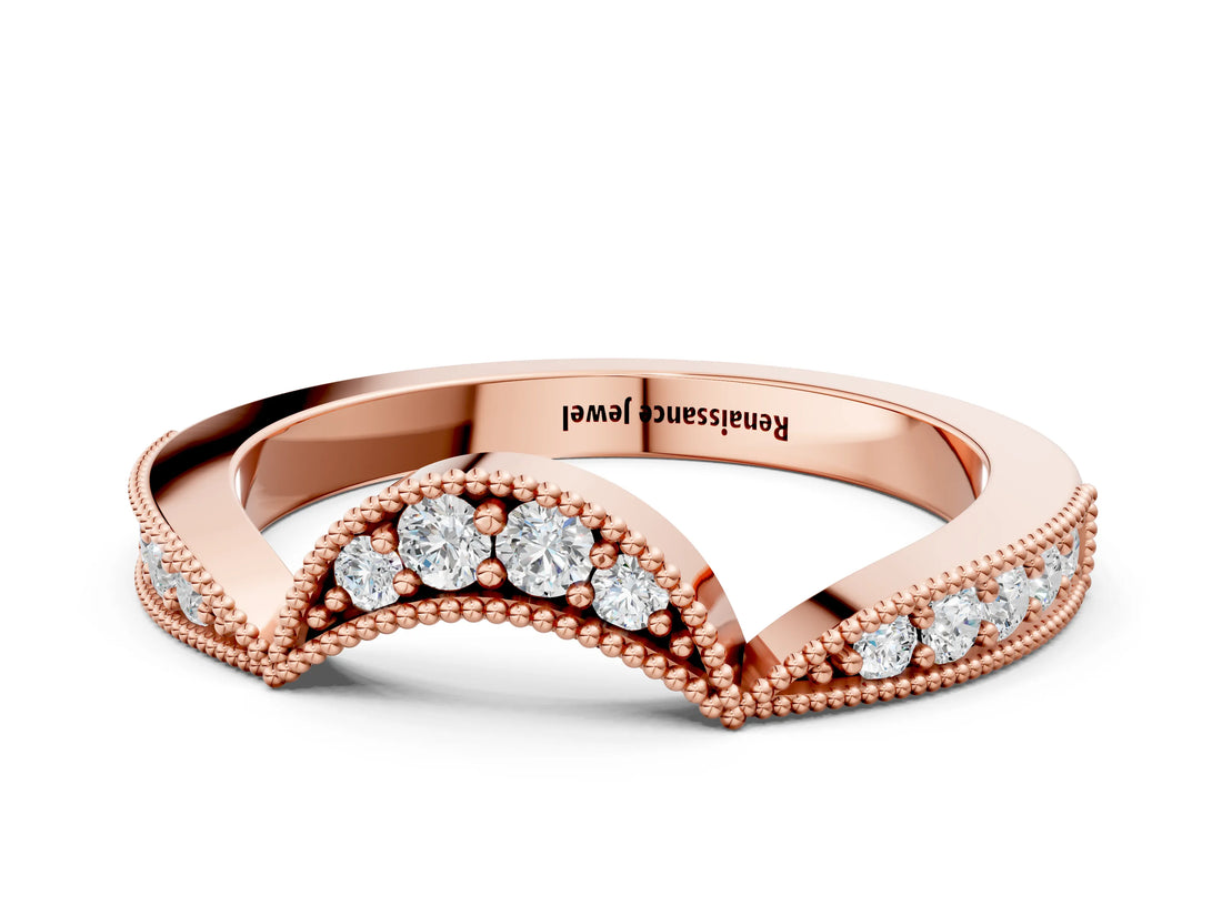 Rose gold Pavé Round Diamond Contour Milgrain Band_4