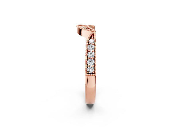 Rose gold Pavé Round Diamond Contour Milgrain Band