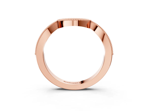 Rose gold Pavé Round Diamond Contour Milgrain Band