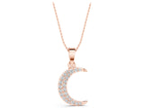 Rose gold Pavé Round Diamond Crescent Pendant with Four-Prong Setting_7