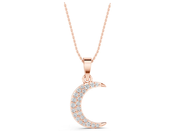 Rose gold Pavé Round Diamond Crescent Pendant with Four-Prong Setting