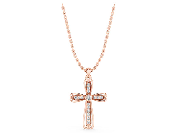 Rose gold Pavé Round Diamond Cross Pendant with Bezel Setting