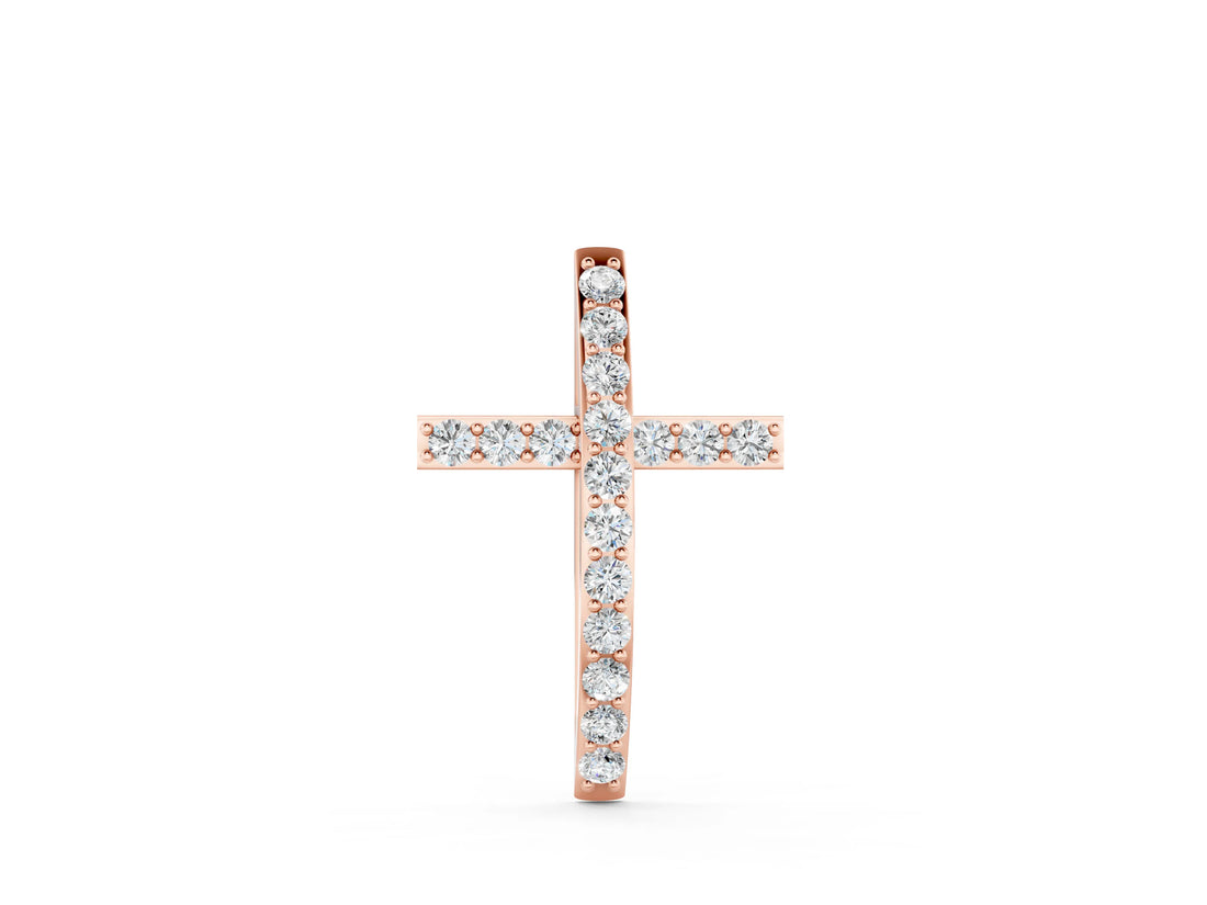Rose gold Pavé Round Diamond Cross Pendant with Prong Setting_39