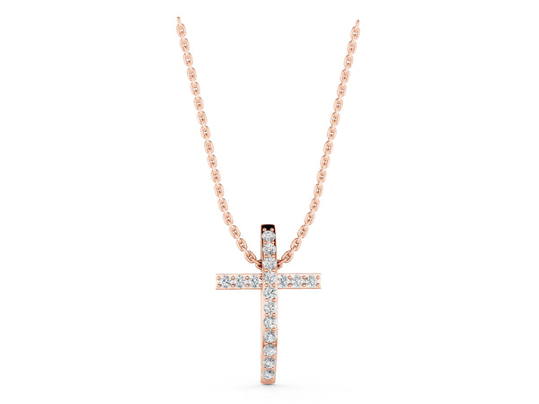 Rose gold Pavé Round Diamond Cross Pendant with Prong Setting
