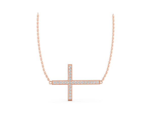 Rose gold Pavé Round Diamond Cross Pendant