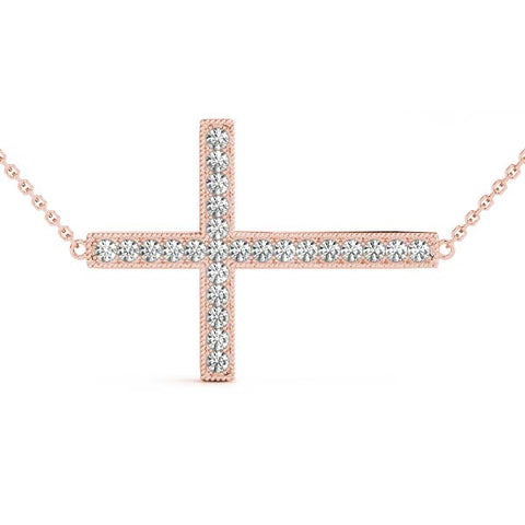 Rose gold Pavé Round Diamond Cross Pendant