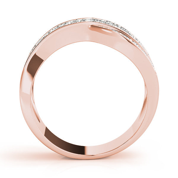 Rose gold Pavé Round Diamond Crossover Band with Bead Prong Setting 2
