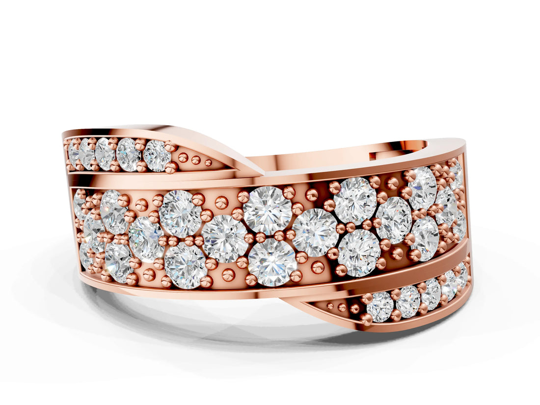 Rose gold Pavé Round Diamond Crossover Band with Bead Prong Setting_60