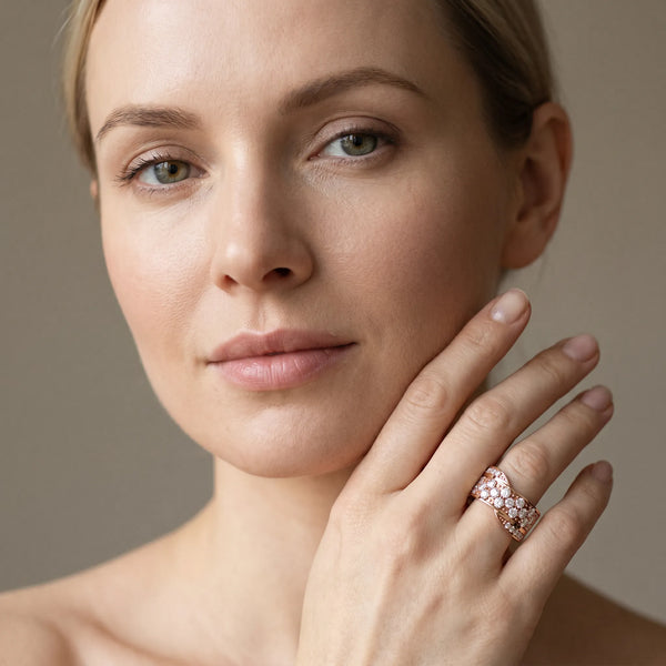 Rose gold Pavé Round Diamond Crossover Band with Bead Prong Setting