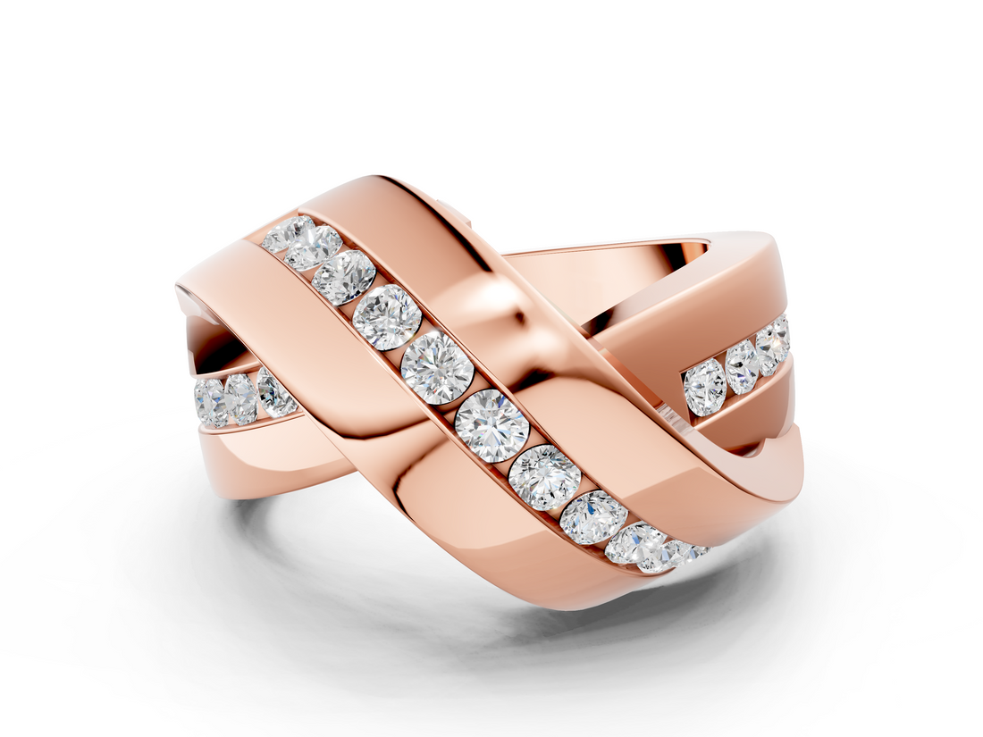 Rose gold Pavé Round Diamond Crossover Band with Channel Setting_23