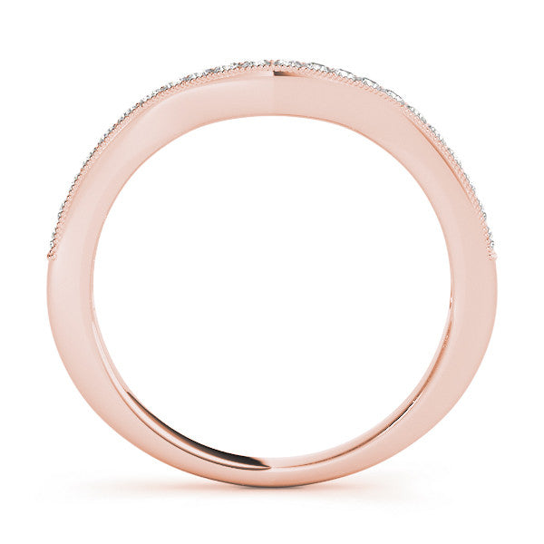 Rose gold Pavé Round Diamond Curved Band with Milgrain Edge 1