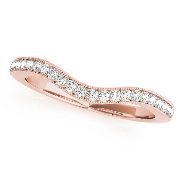 Rose gold Pavé Round Diamond Curved Band with Milgrain Edge