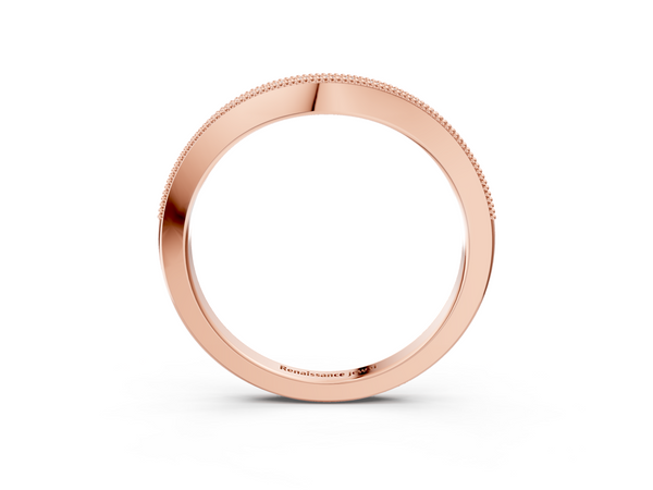 Rose gold Pavé Round Diamond Curved Band with Milgrain Edge