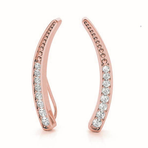 Rose gold Pavé Round Diamond Curved Bar Earrings 1