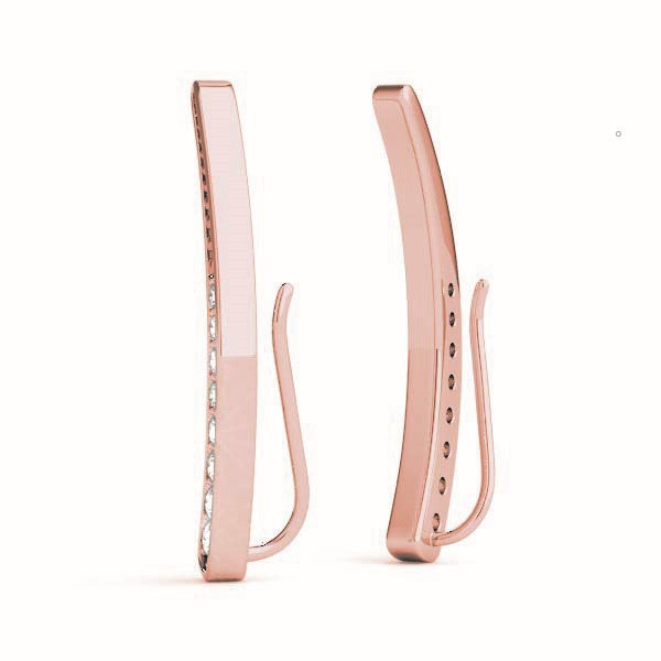Rose gold Pavé Round Diamond Curved Bar Earrings 2