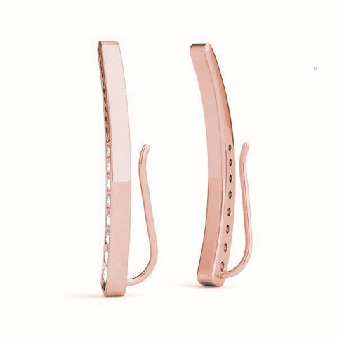 Rose gold Pavé Round Diamond Curved Bar Earrings 2