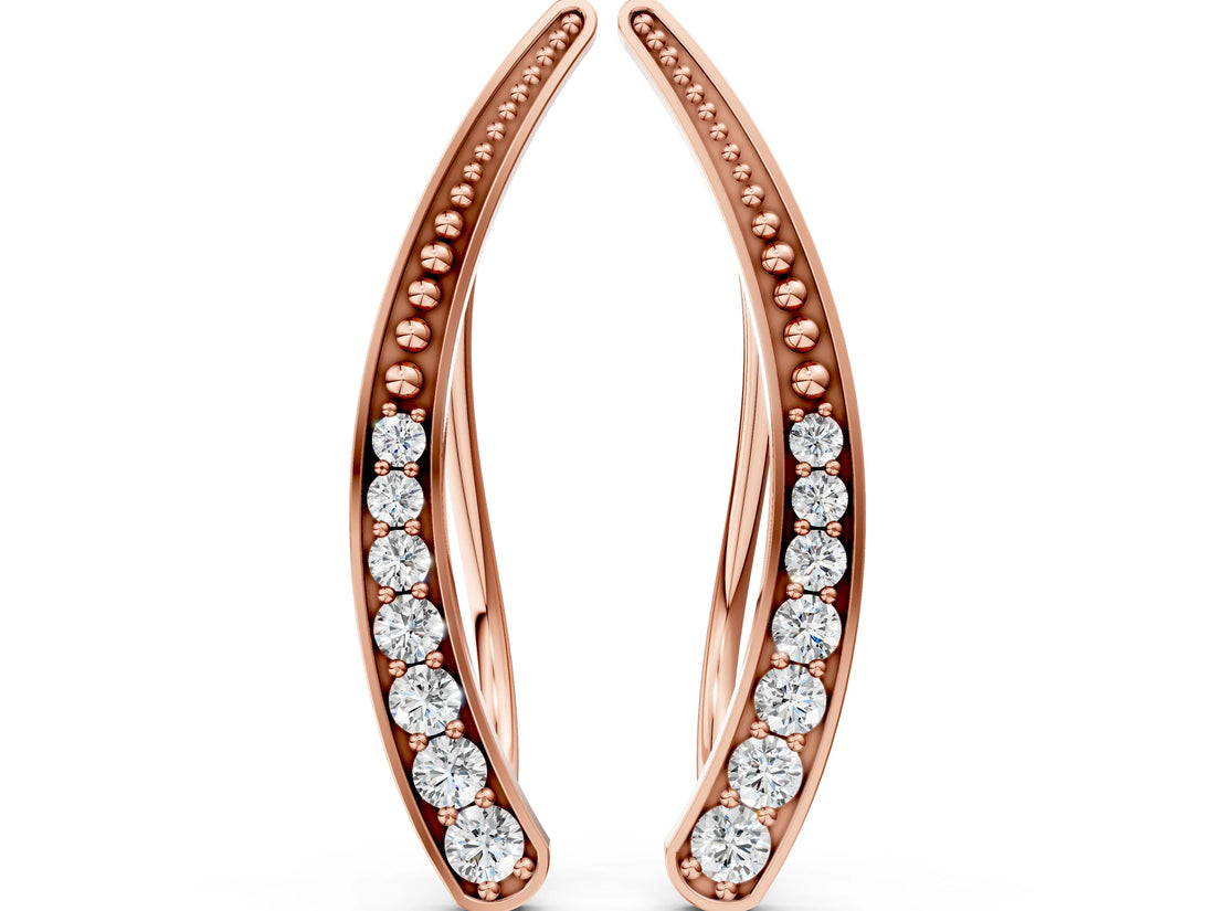 Rose gold Pavé Round Diamond Curved Bar Earrings_16