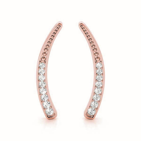 Rose gold Pavé Round Diamond Curved Bar Earrings