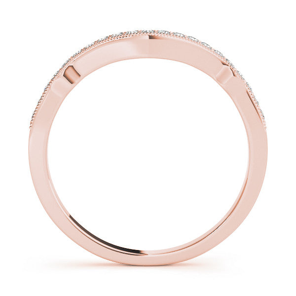 Rose gold Pavé Round Diamond Curved Milgrain Band 1