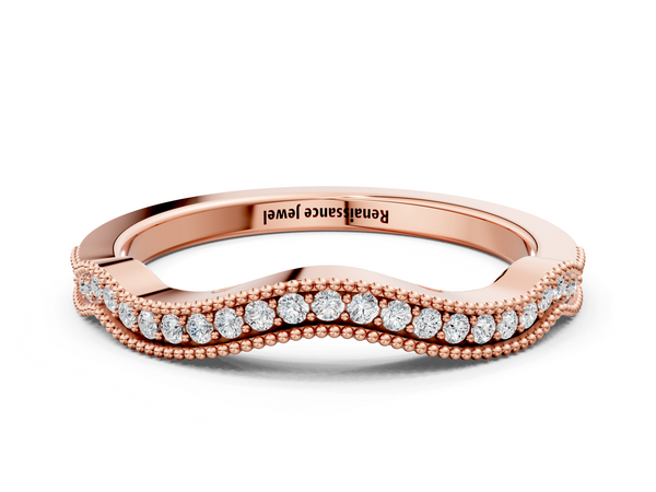 Rose gold Pavé Round Diamond Curved Milgrain Band