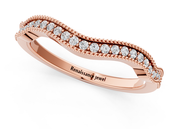 Rose gold Pavé Round Diamond Curved Milgrain Band
