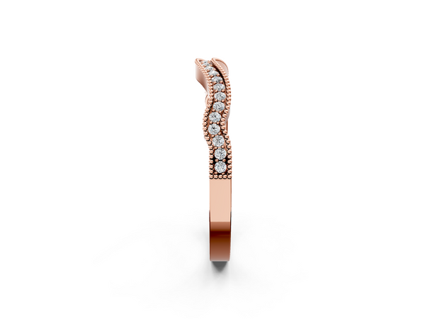 Rose gold Pavé Round Diamond Curved Milgrain Band