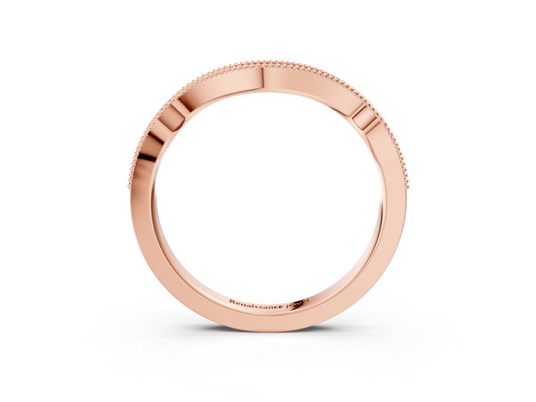 Rose gold Pavé Round Diamond Curved Milgrain Band