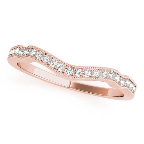 Rose gold Pavé Round Diamond Curved Milgrain Band