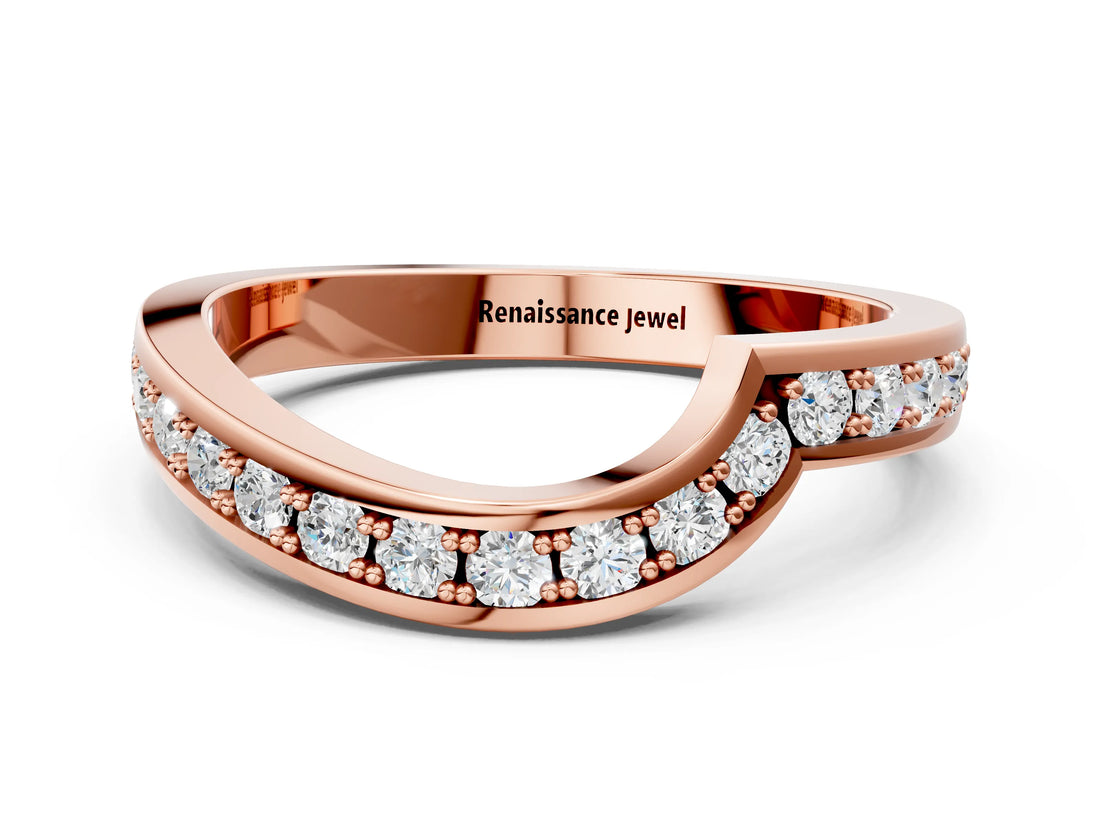 Rose gold Pavé Round Diamond Curved Wedding Band with Channel Setting_4