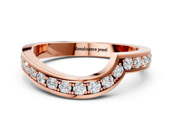 Rose gold Pavé Round Diamond Curved Wedding Band with Channel Setting