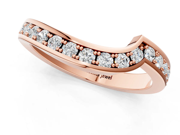 Rose gold Pavé Round Diamond Curved Wedding Band with Channel Setting