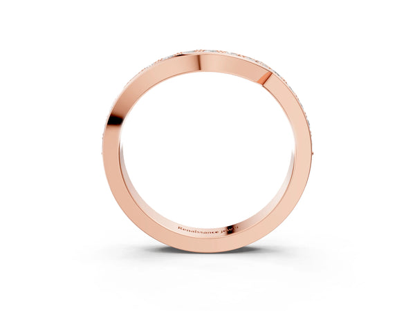 Rose gold Pavé Round Diamond Curved Wedding Band with Channel Setting