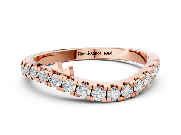 Rose gold Pavé Round Diamond Curved Wedding Band with Prong Setting