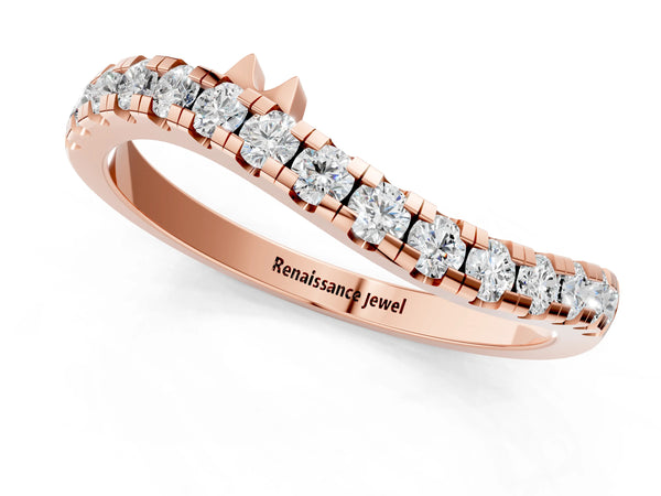 Rose gold Pavé Round Diamond Curved Wedding Band with Prong Setting