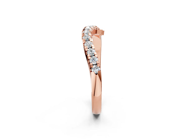 Rose gold Pavé Round Diamond Curved Wedding Band with Prong Setting