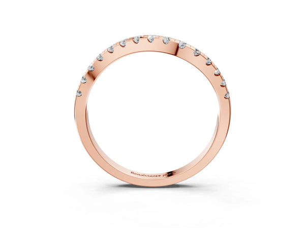 Rose gold Pavé Round Diamond Curved Wedding Band with Prong Setting