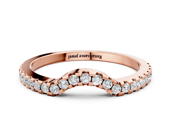 Rose gold Pavé Round Diamond Curved Wedding Band with Shared Prong Setting