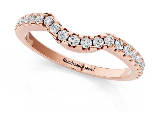 Rose gold Pavé Round Diamond Curved Wedding Band with Shared Prong Setting