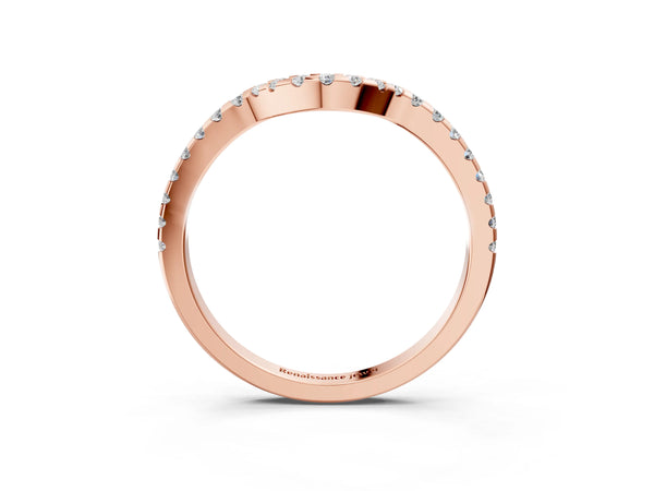 Rose gold Pavé Round Diamond Curved Wedding Band with Shared Prong Setting